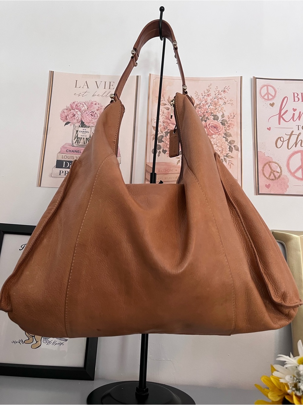 Liz Claiborne Genuine Leather Brown Hobo Shoulder Bag Large